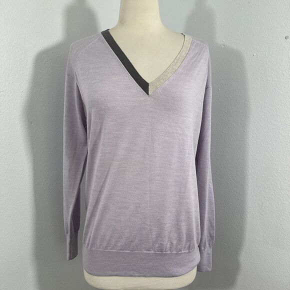 J Crew Sweater Womens Small Purple V Neck Merino‎ Wool Pullover - Picture 1 of 11